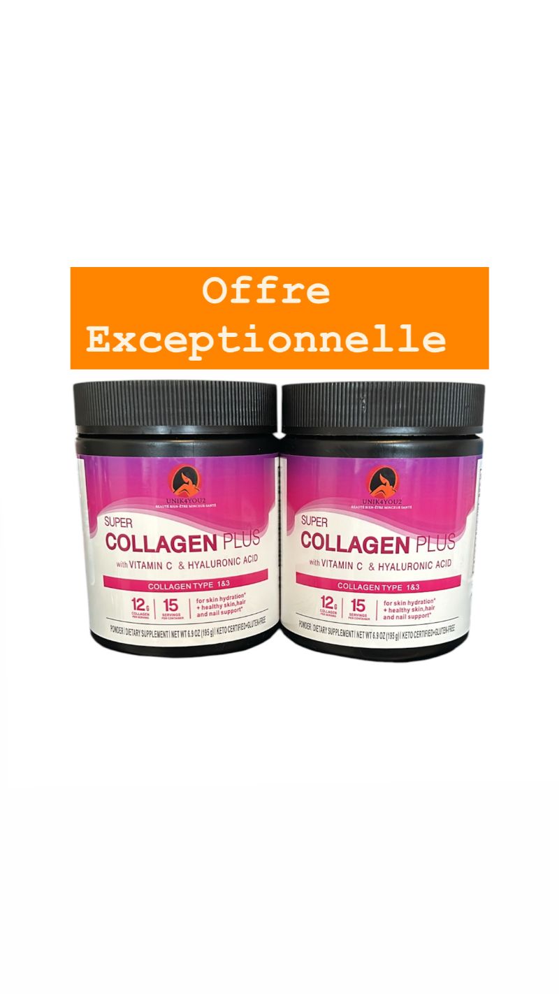 2 pots COLLAGEN PLUS poudre + Vit C + acide hyaluronique, optimise ta beauté !