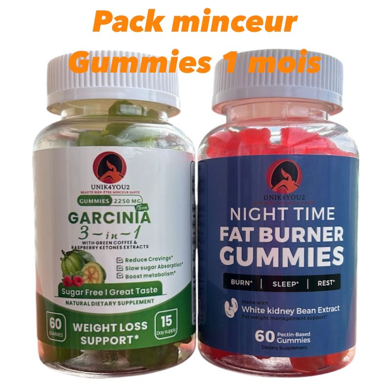 PACK MINCEUR Gummies 1 Mois  24h/24h non stop GARCINIA 3 en 1 jour + Night Time Fat Burner - Vos alliés minceur