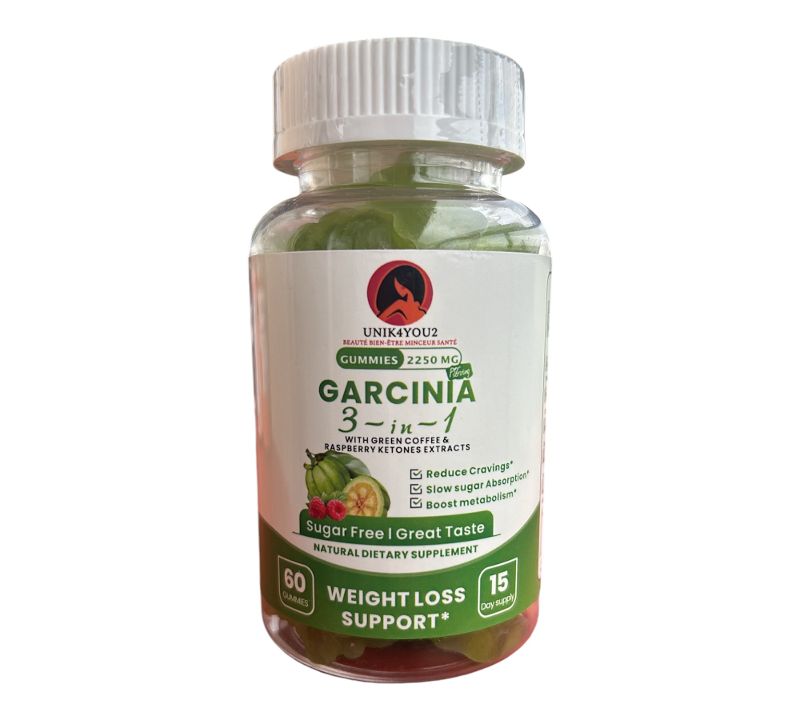 GARCINIA 3 en 1 Gummies Végan sans sucre, reduction des grignotages, bloqueur de sucre, aide a la perte de poids, femmes et hommes