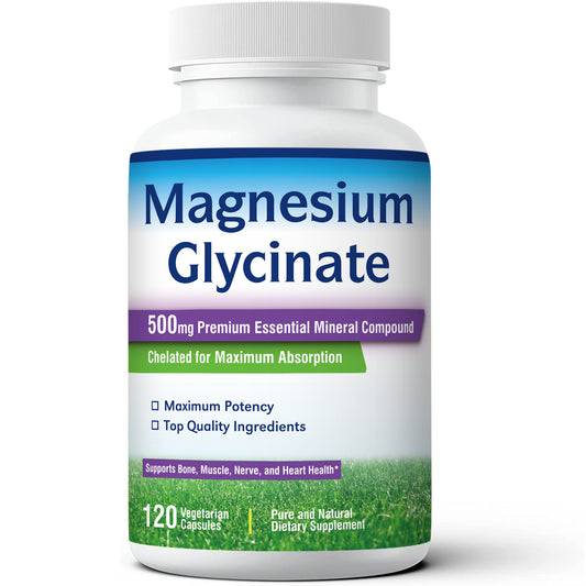 MAGNESIUM GLYCINATE 500 mg effets calmant, meilleur sommeil, réduction crampes musculaires,  améliorations performances physiques